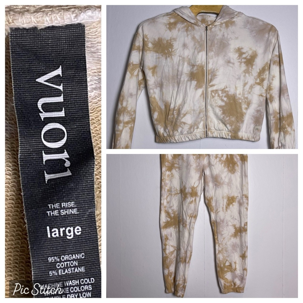Vuori Large Laguna Zip Hoodie Jogger Set Oak Tie Dye Pants Sweater Tan White